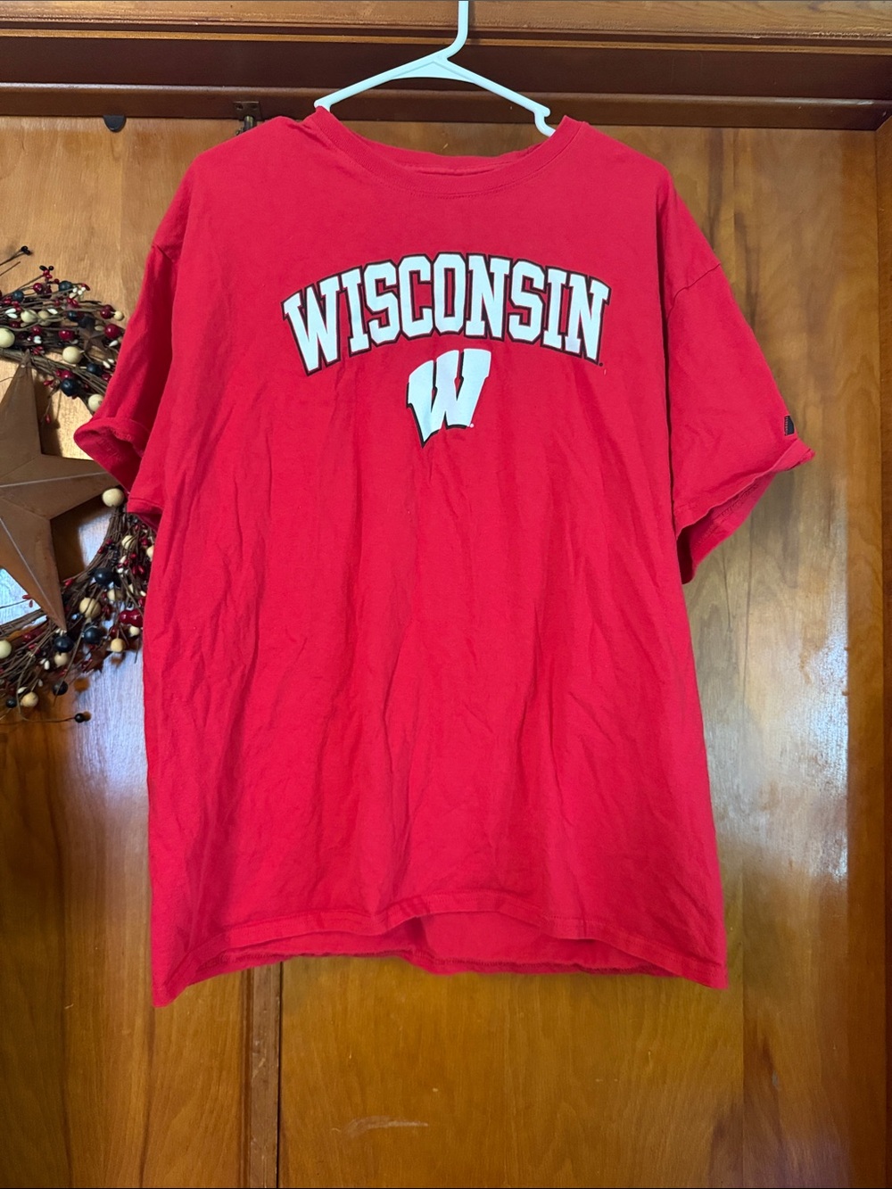 Russell Athletic Red Wisconsin Graphic Tee with White Lettering